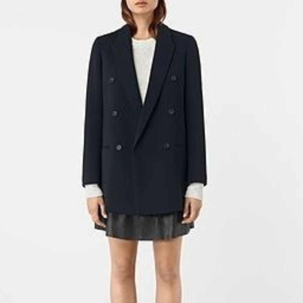 All Saints Arya Double Breasted Low V-Cut Black Blazer Size US 6 EU 38
